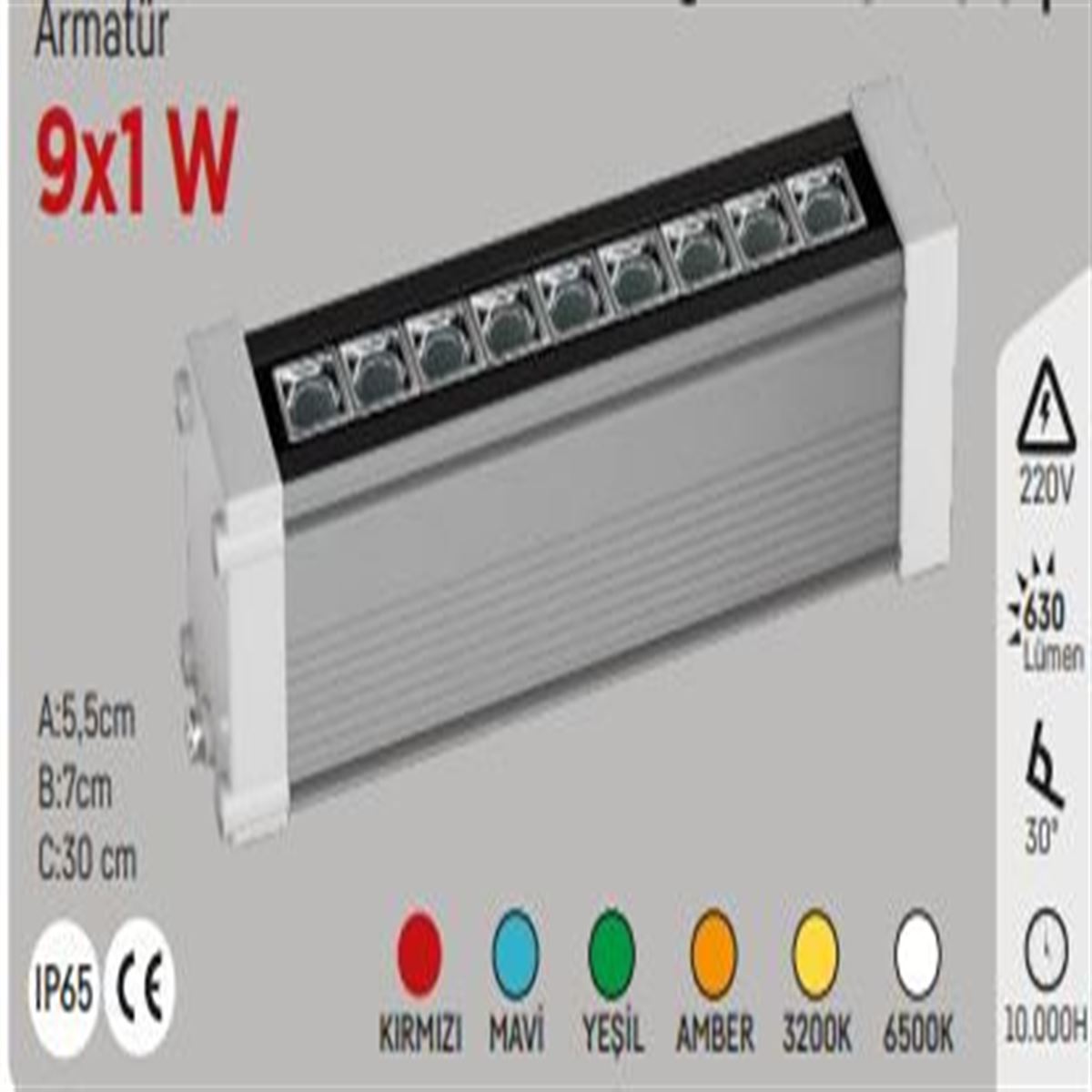 9X1 30cm WALLWASHER TURKUAZ 1